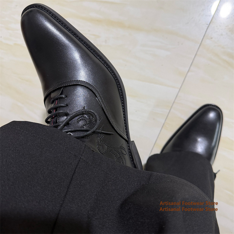 남성용 검은색 자수 장식 더비 스타일 정장 구두, 뾰족 - Leather Shoe Polish 리뷰 및 가격