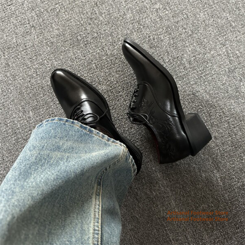 남성용 검은색 자수 장식 더비 스타일 정장 구두, 뾰족 - Leather Shoe Polish 리뷰 및 가격
